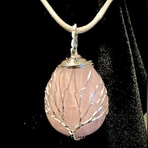 Large Rose Quartz Wrapped Pendant